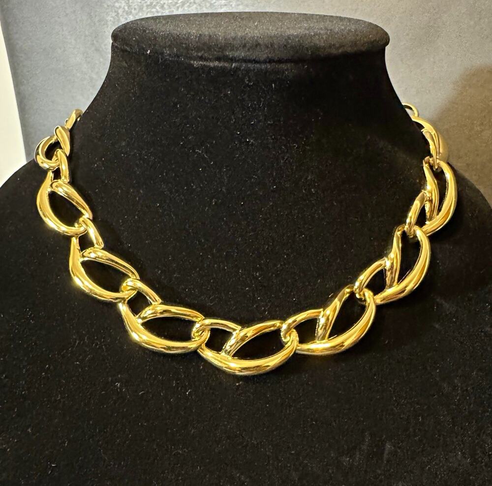 Vintage Givenchy Chunky Chain Link Choker Necklace Gold Tone 4G Logo Runway